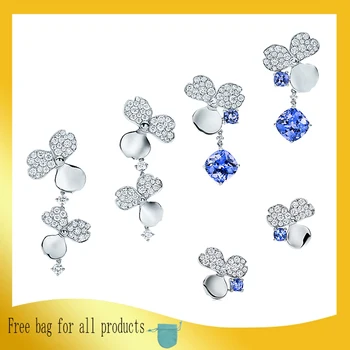 

1: 1 Original Model S925 Sterling Silver Earrings For Women Fashion Zircon & Clover Earrings Ladies LOGO Jewelry Birthday Gift