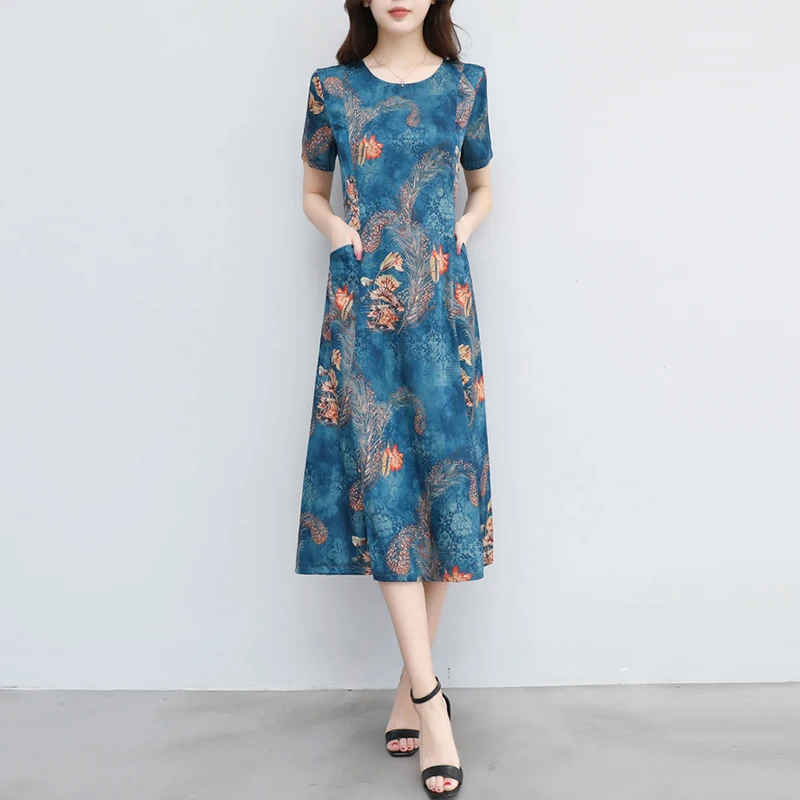 Women Summer Casual Short Sleeve Long Dress Boho Floral Print Slim Party Fashion Sexy Dresses Vestidos Plus Size 4XL | Женская одежда