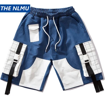 

2020 Summer Cargo Shorts Men Hip Hop Streetwear Color Block Patchwork Shorts Tactics Multi-pocket Ribbon Short Pant Male WO261