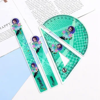 

4Pcs Anime Demon Slayer Figure Pattern Rulers Students Stationery Office Studying Measuring Tool Straight Ruler Triangular Ruler