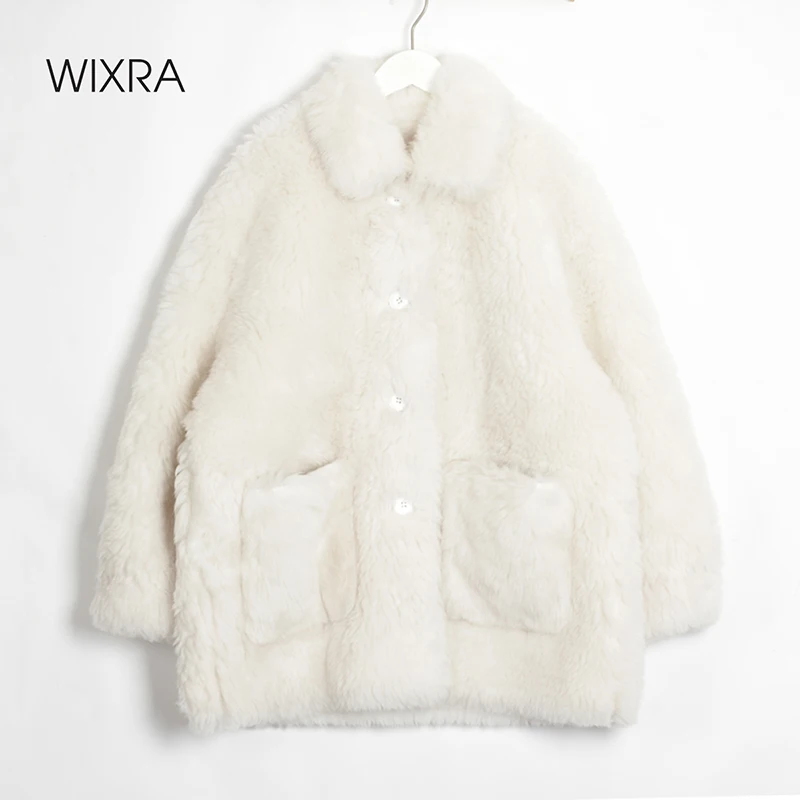 Wixra Women Sheepskin Wool Coat Ladies Winter