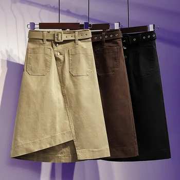 

irregular denim women skirts 2020 summer new high waist solid knee-length office lady elegant skirts oversized 5XL