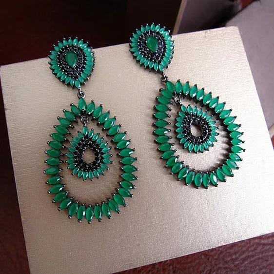 

Women earrings,Fashion AAA cubic zirconia green stone long big drop earrings, E1256G