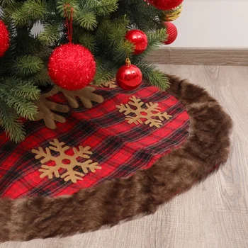 

Christmas Snowflake Plaid Artificial Wool Christmas Tree Skirt Tree Bottom Decorative Tree Apron