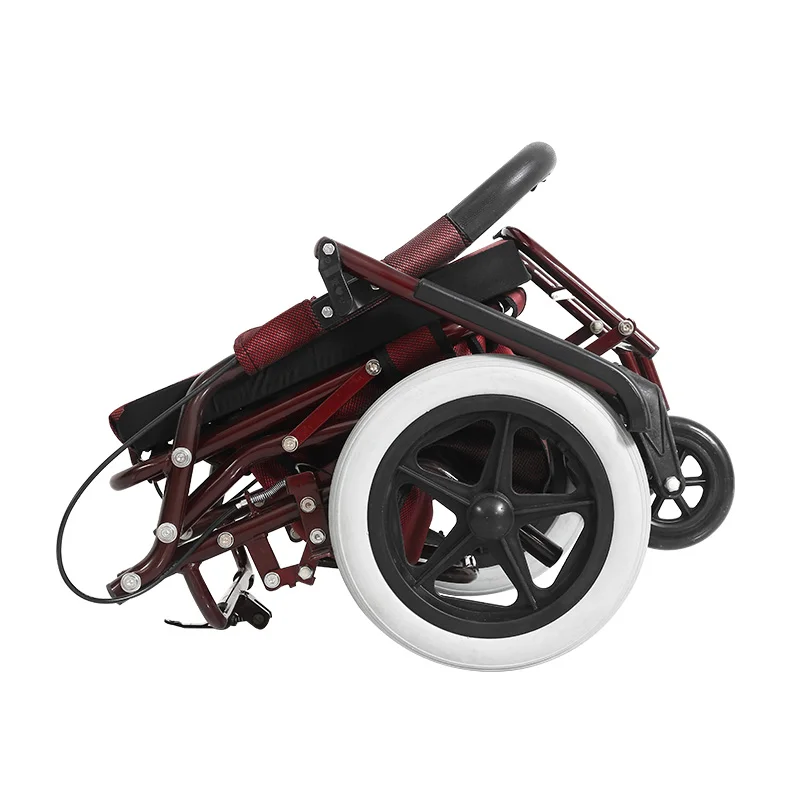 Senior's Four-Wheeled Shopping Cart, Fold Elderly Trolley Walker, Red Color Helper Crutch Double Brake and Big Storage Space