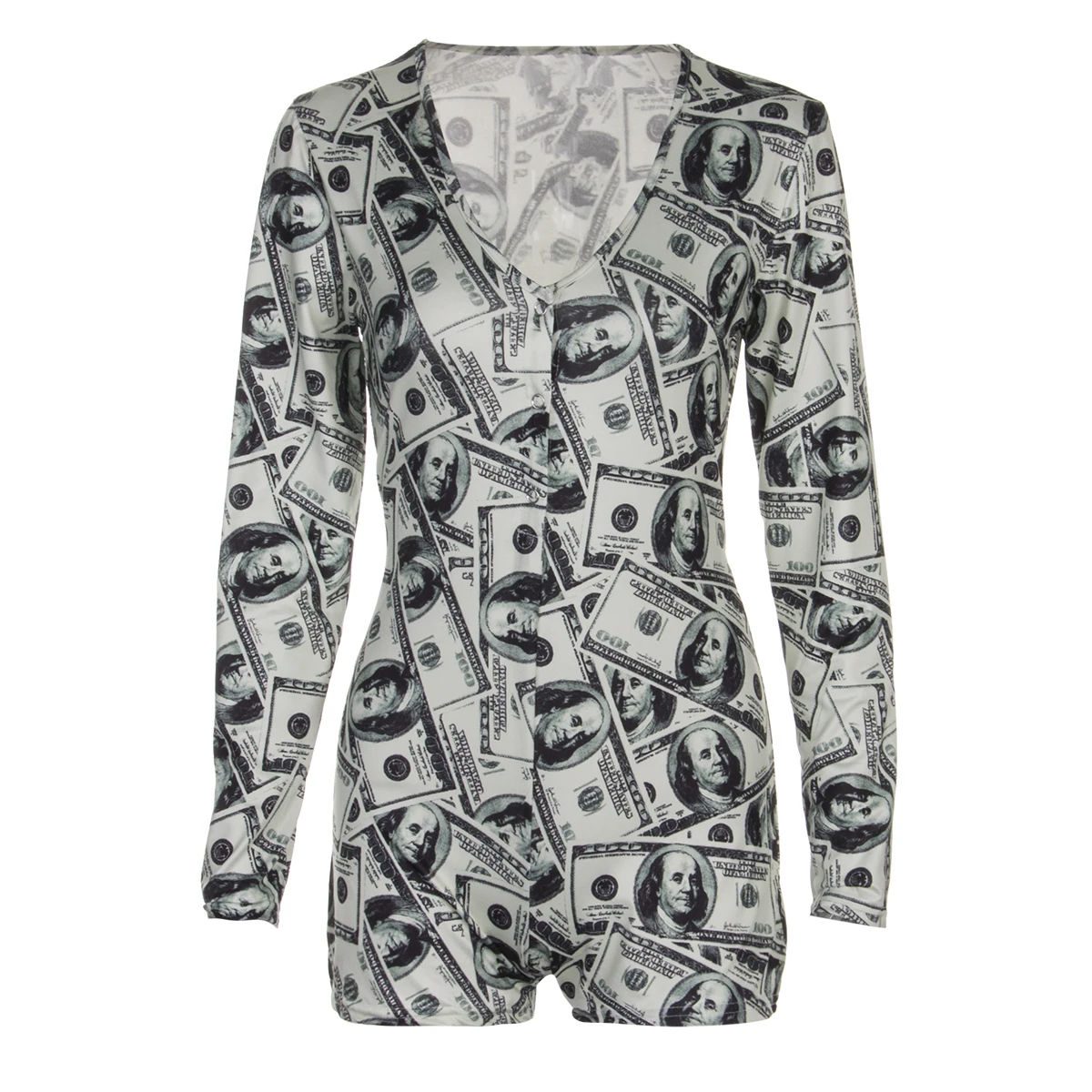 Hot sale Women's Sexy Deep V Neck Shorts Jumpsuit Long Sleeve One Piece Bodysuit Pajama Bodycon Rompers Overall