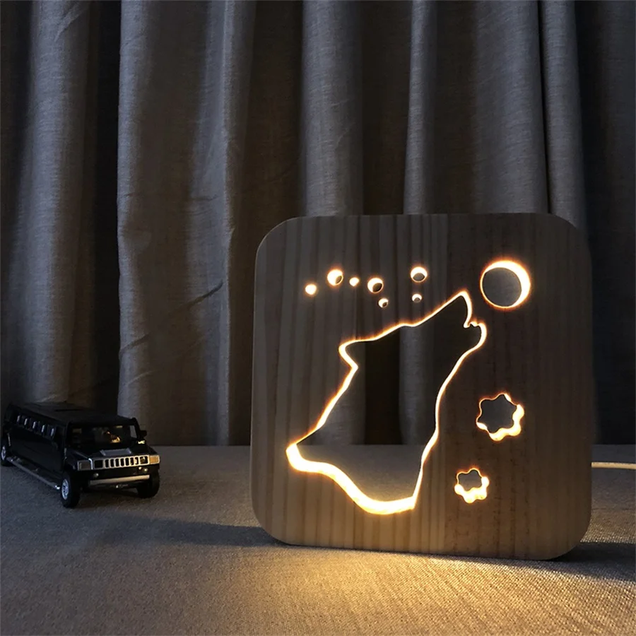 3D Деревянный креативный Ночной светильник с USB питанием, мультяшный ночной Светильник для дома, спальни, Декор, лампа, подарок для детей, взрослых, спальни