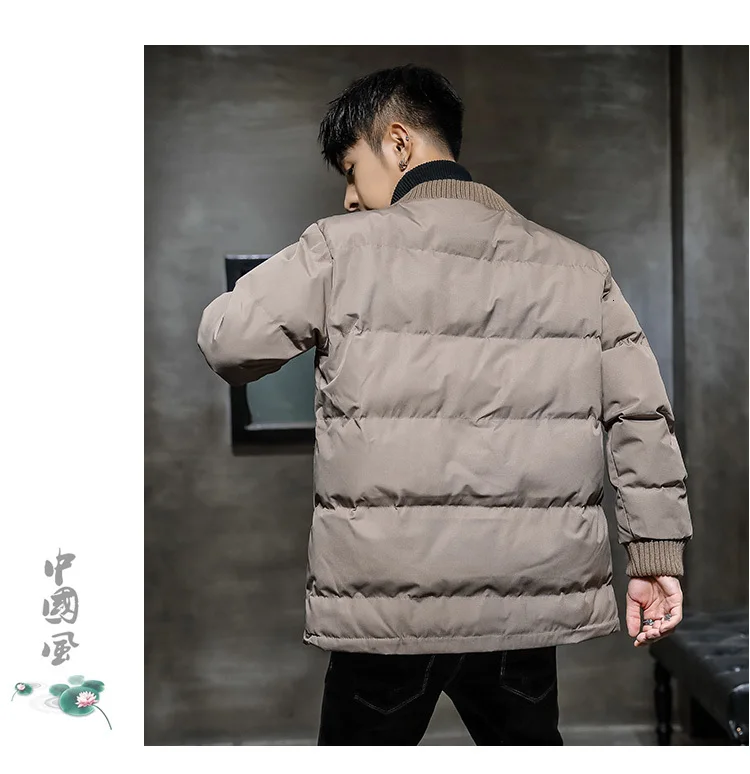 Winter New Jacket Men's Warm Thick Fashion Solid Color V-neck Casual Coat Man Streetwear Wild Loose Cotton Parka Men Clothes