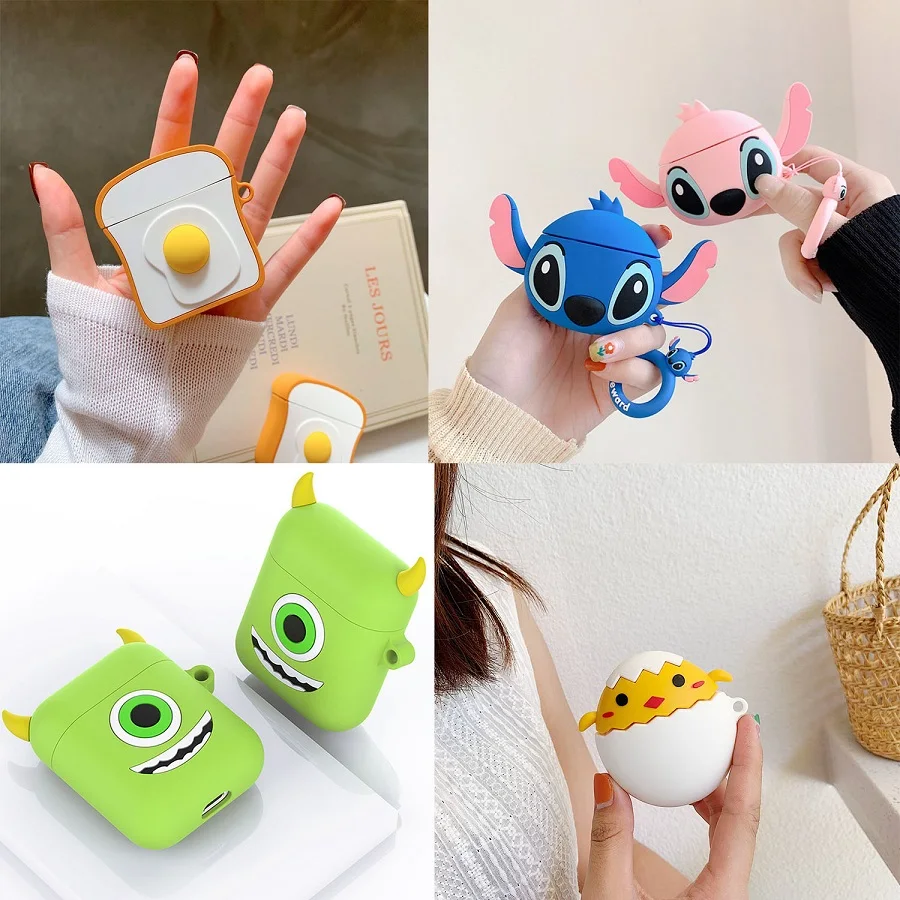 

3D Bluetooth Wireless Toast Earphone Case for Apple Airpods Silicone Cartoon Cover Accessories For AirPods 2 Case Charging Box