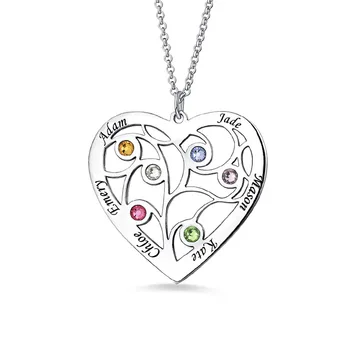 

AILIN Custom Family Tree Necklace With Birthstone&Name For Mother's Day Gift For Her In Size 6-12 In Sterling Silver