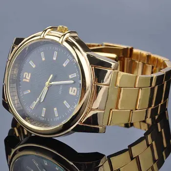 

Fashion men's wristwatches Alloy Quartz Wrist Watch gold watch with Steel Band for Men
