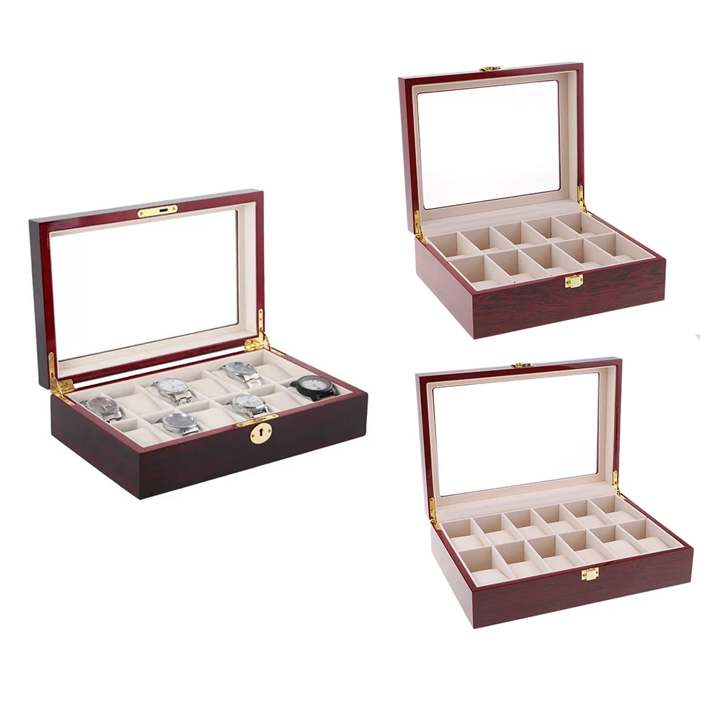 

Wooden Jewelry Box Display Showcase Organizer Storage With 12 Compartments Watch Display Case Jewelry Packaging
