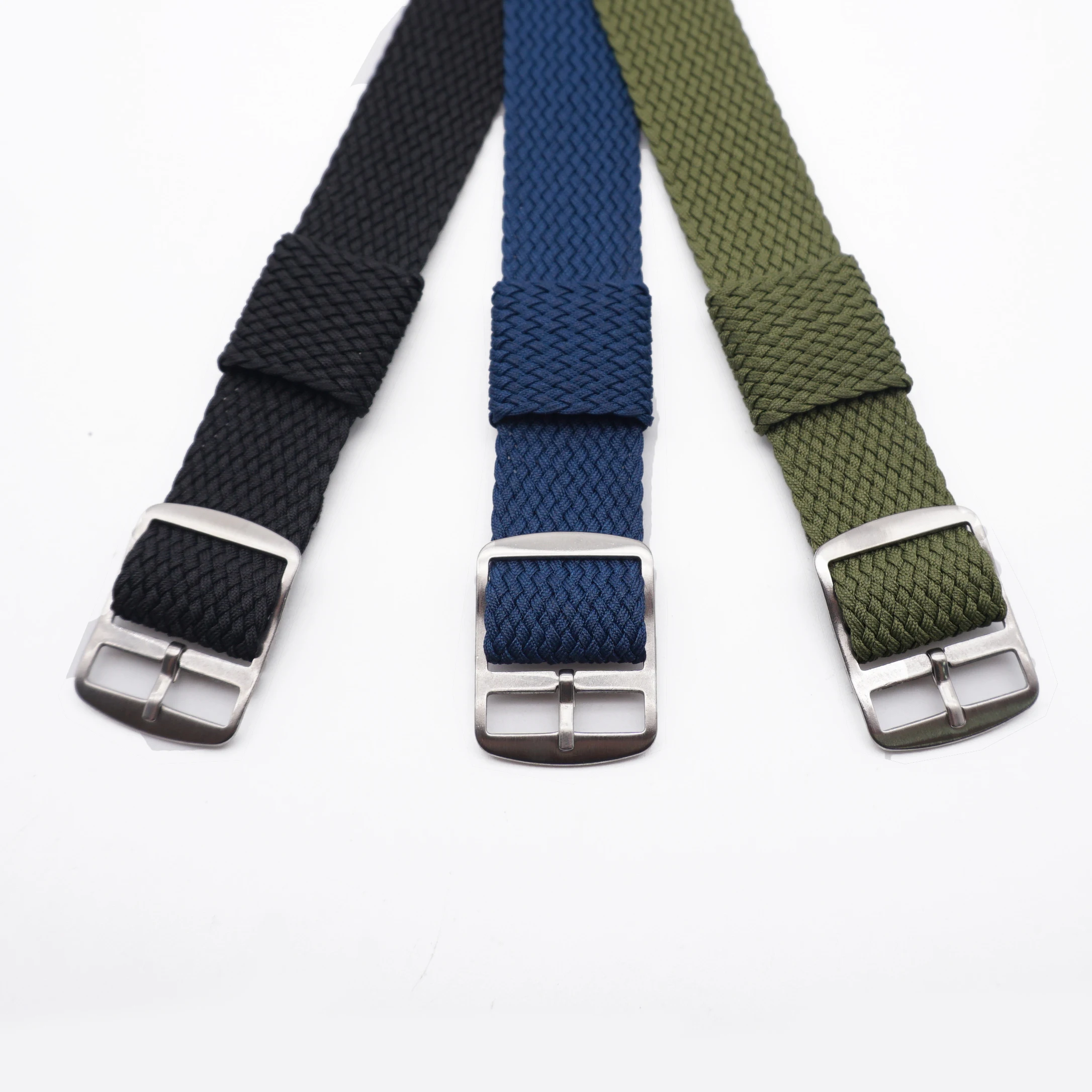 

One Piece PERLON Braided Watch Strap & Buckle in BLACK 20mm 22mm Watchband