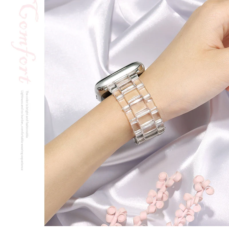 Resin strap for apple watch band 7 44mm 40mm 42mm 38mm 41 45mm correa transparent Loop watchband for iwatch 7 6 se series 5 4 3