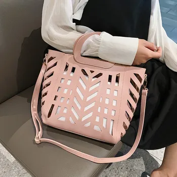

Hollow Out Beach Bag for women handbag large capacity PU leather female shoulder bag lady totes brand design messenger bags 2020