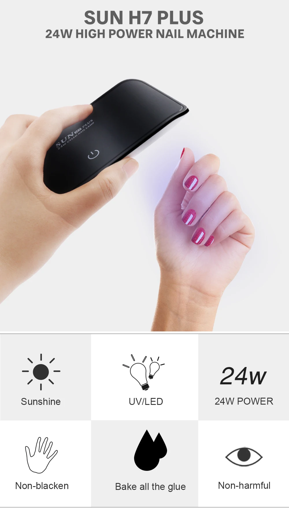 NOQ SUN H7 Plus Max16W УФ светодиодный для маникюра ногтей 8 светодиодный s Сушилка для ногтей портативная лампа для маникюра инструменты для маникюра