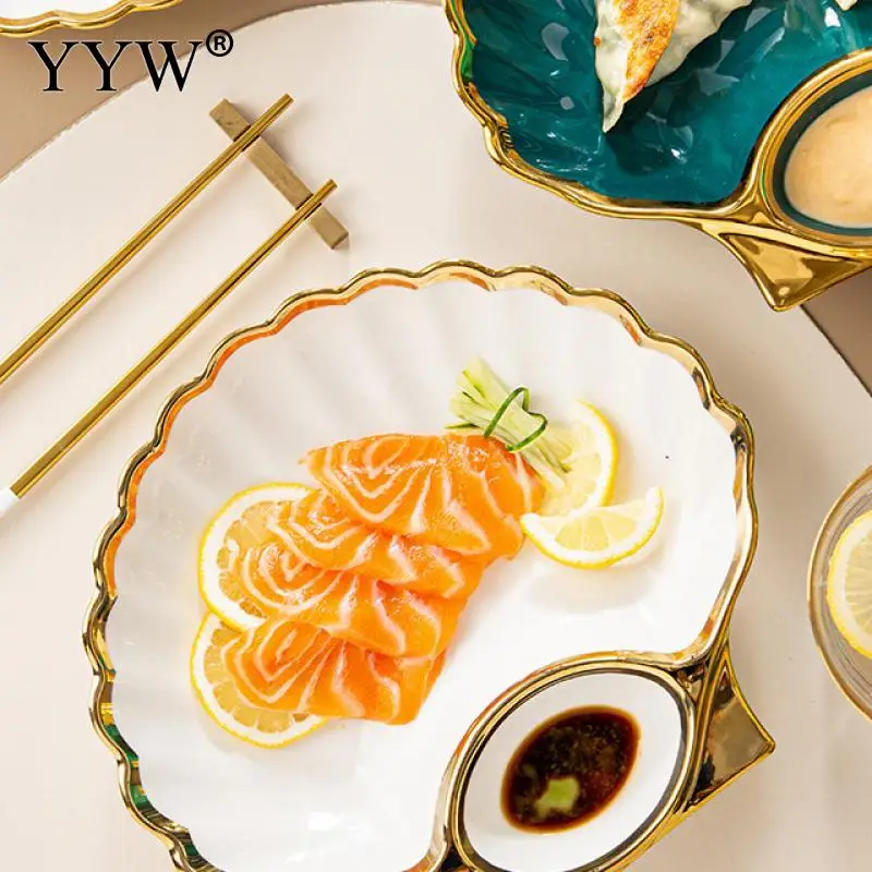 Ceramic Dish Accessories Sushi Plate Set For Home Dumpling Plate Shell Shaped Japanese Tableware Sushi Dish Kitchen Accessories