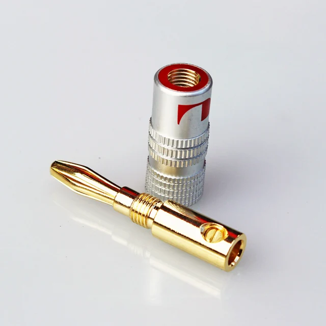 Conector Banana de 4mm para altavoz, clavijas banana de 24K, chapado en oro y cobre de 4mm, con poste de encuadernación de 4mm, 4 Uds.