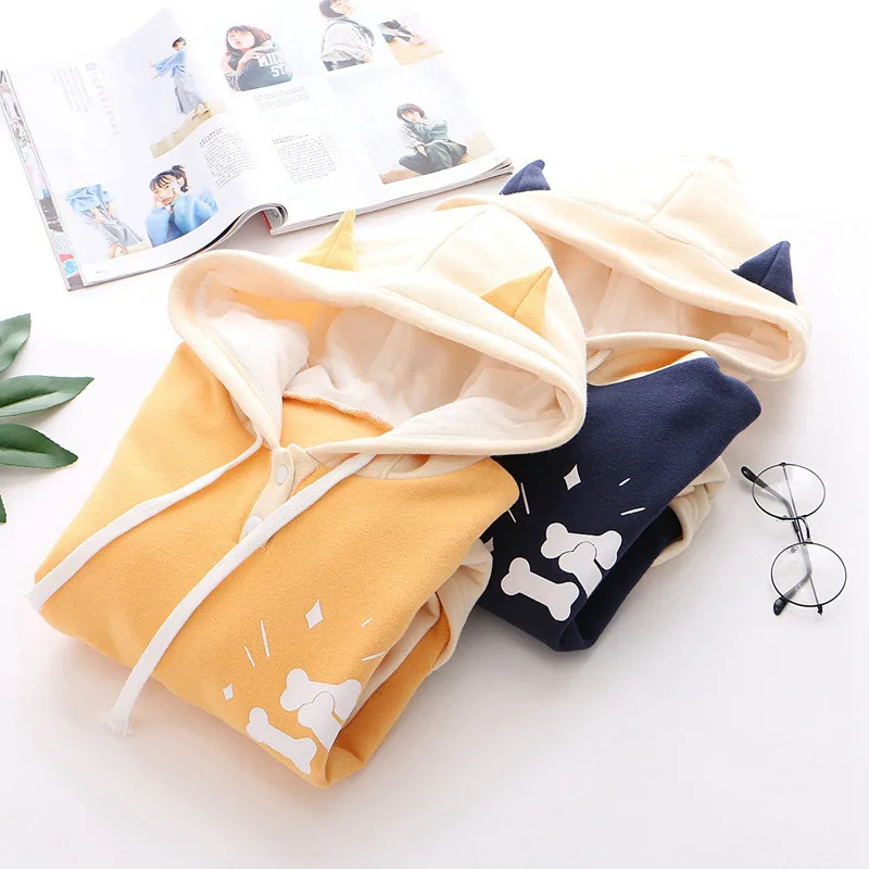 Harajuku Hoodie Cute Dog Sweatshirt Kawaii Cotton Blend Long-sleeved Cap Hooded Coat Anime Style Sweatshirt Christmas