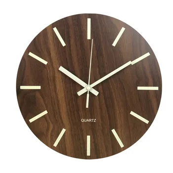 

Low Noise Home Decor Office Bedroom Living Room Wooden Glow In Dark Non Ticking Battery Operated Luminous Wall Clock Silent