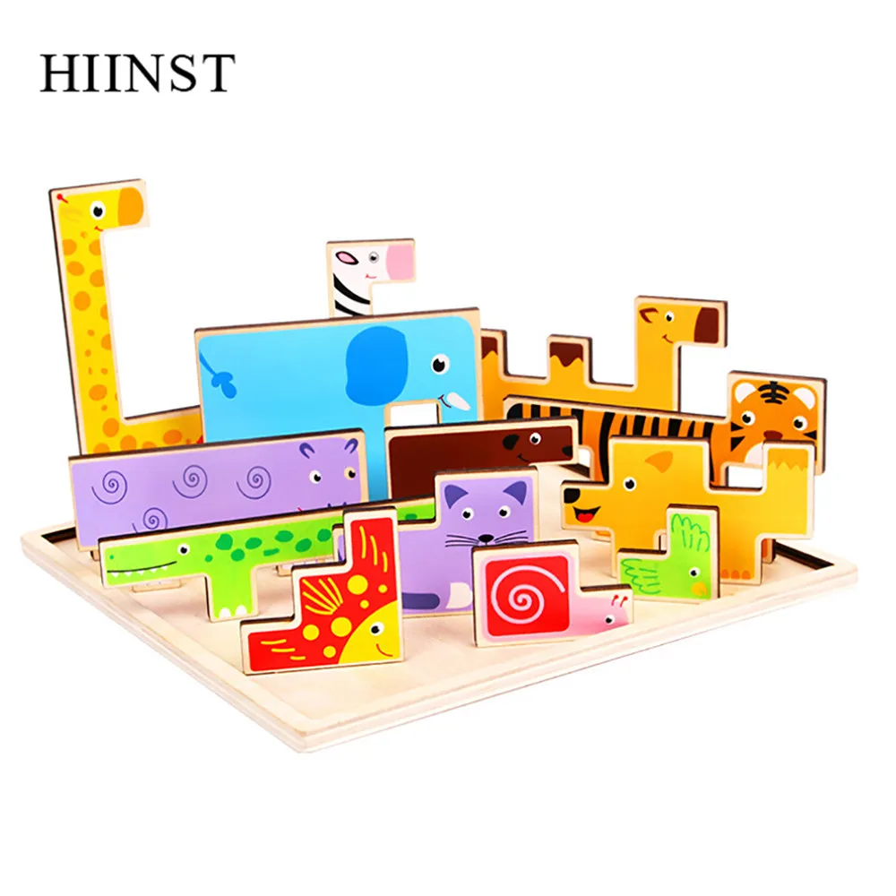 MR HIINST пазл, игрушки для детей деревянные принты животных из мультфильмов тетрис игра головоломка доска образование Обучающие игрушки детские игрушки раннее образование - Цвет: MR