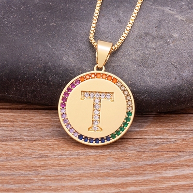 Arrival Luxury A-Z Initial 26 Letters Pendant Charm Chain Necklaces Top Quality Zircon Rainbow Party Wedding Jewelry Gifts