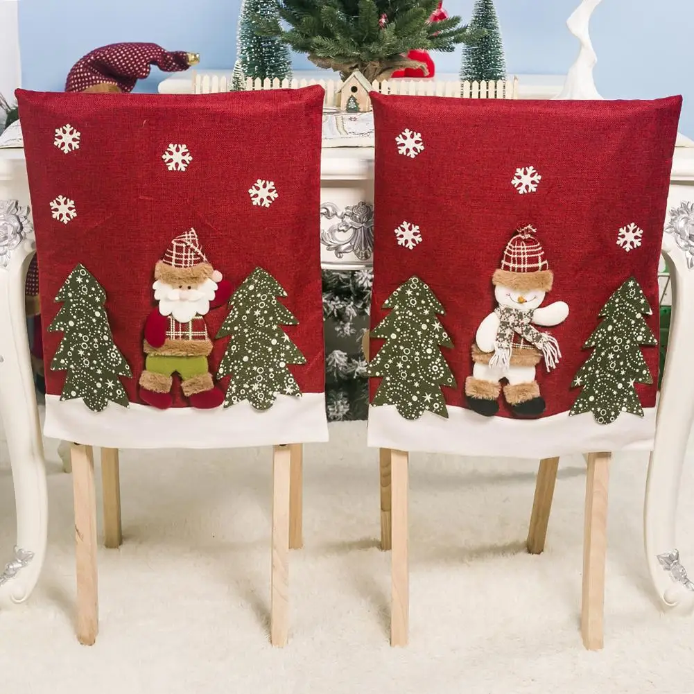 

Christmas Santa Snowman Elk Pattern Print Chair Back Cover Christmas Home Decor
