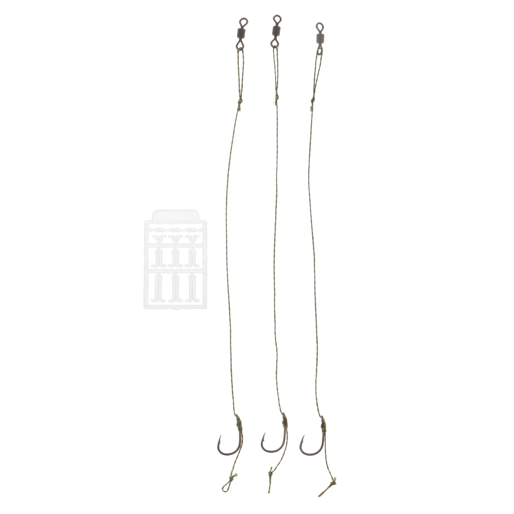 3pcs Ready Tied Carp Fishing Rigs, Nylon Braided Line Barbed Hook & Swivel 17.5 cm/6.9 inch