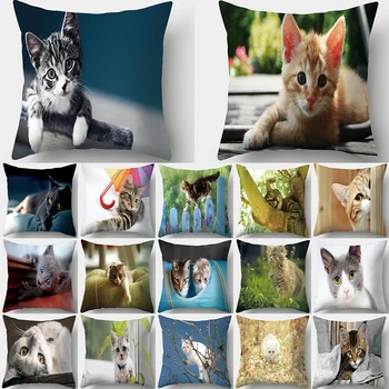 

Cute Cat Print Decorative Cushions Pillowcase Polyester Cushion Cover Throw Pillow Sofa Living Room Decoration Pillowcover 40956