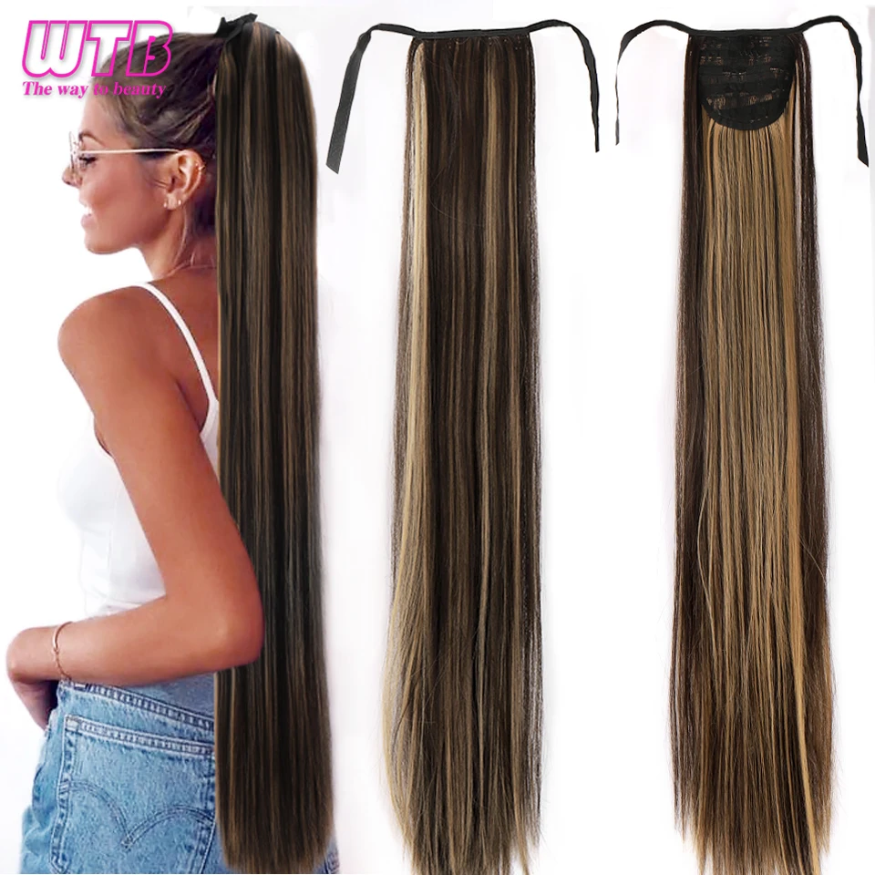 WTB Synthetic Super Long Straight Drawstring Ponytail Hairpiece High Temperature Fiber Clip in Hair Extensions Pony Tail fake hair extensions