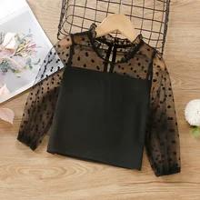 T shirt à manches bouffantes pour fille, vêtement d'automne en Tulle cousu pour enfant