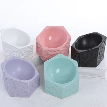 

Hexagon Pet Cat Feed Bowls Non-Slip Ceramics Large Capacity Cat Feeding Bowls Easy Clean Pet Feeder Pet Supplies
