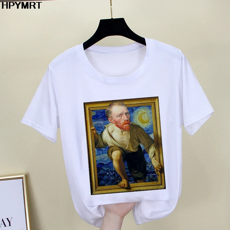 2020 New summer spoof Mona Lisa Print T Shirts Women aesthetics funny Tshirts Casual Short Sleeves Tops t-shirt Female Clothing