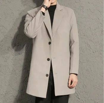 

Mens Autumn Winter Plus Size Trench Coat Men Long Jacket Blazer Business Casual Notched Overcoat Black Khaki Blue Grey 4XL 5XL