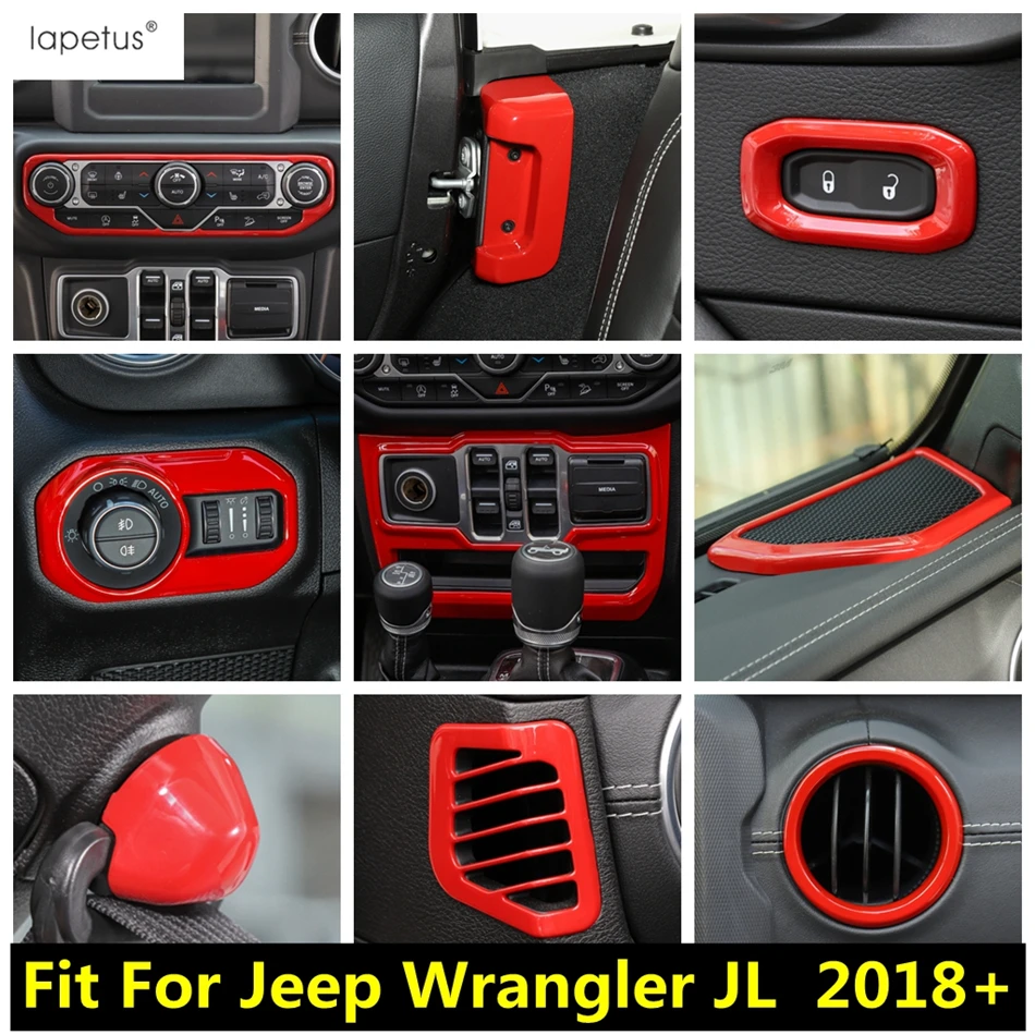 

Внутренняя часть для Jeep Wrangler JL 2018 - 2022 приборной панели Air AC динамик светильник ремень безопасности пряжка крышка отделка ABS красный аксессуары