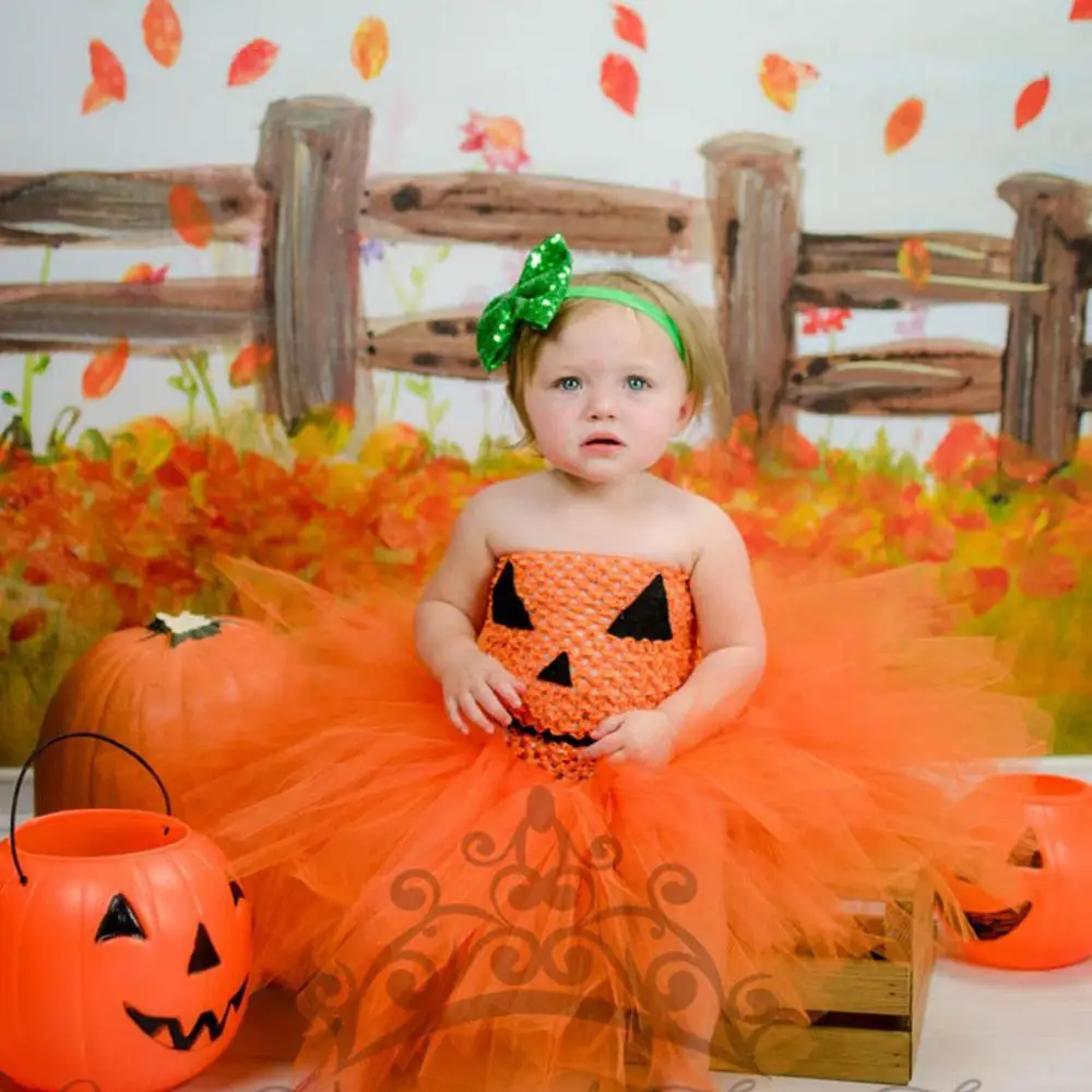 Карнавальное платье-пачка для девочек на Хэллоуин; праздничная одежда; одежда для маленьких девочек; оранжевое платье принцессы; милая
