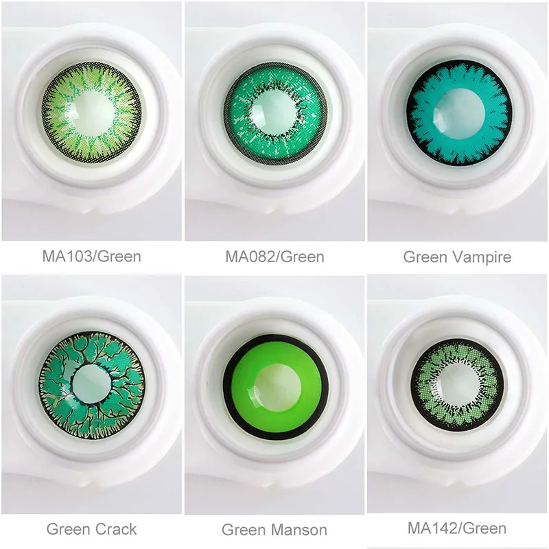 Lentillas de colores verdes para fiestas de Halloween, lentes de contacto de ojos coloridas para Cosplay