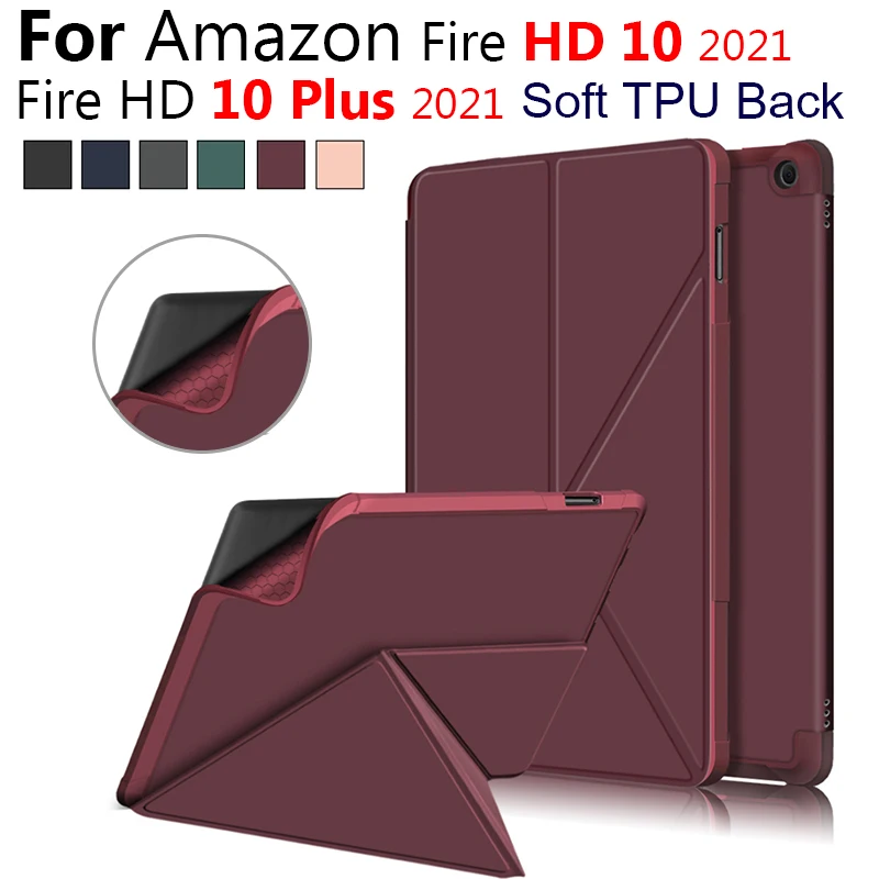 

For Fire HD10 2021 Fire HD 10 Plus 2021 Soft TPU Back Cover Slim Folding Stand Case Multi-Viewing Angles