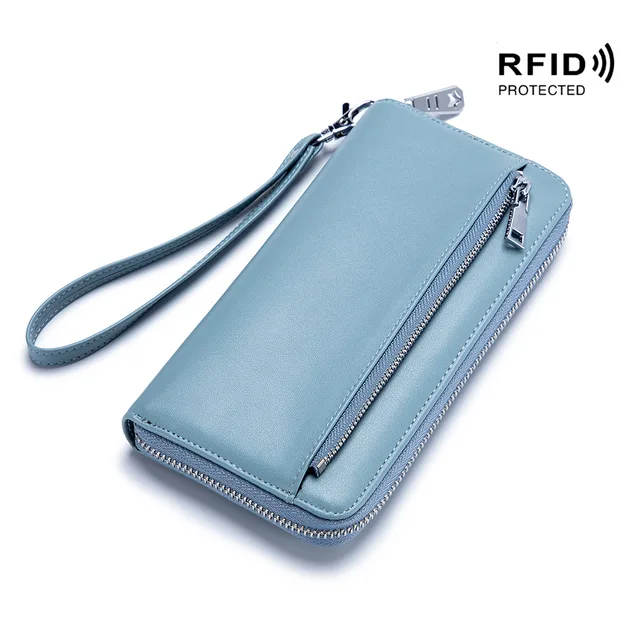 Billeteras de cuero genuino con RFID para mujer, carteras largas para teléfono, bolso de mano para dinero, cartera para mujer - AliExpress Maletas y bolsas