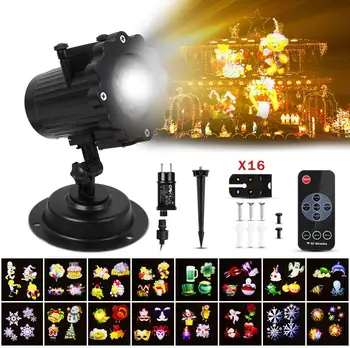

Christmas Series Pattern LED Projector Light with 16 Slide Cards Indoor Outdoor Garden Lamp Decorative Lights