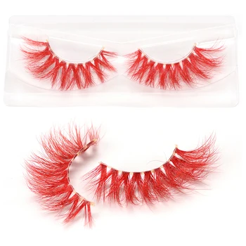

100% Real Mink Bright Red Pink Green Blue White Colored Eyelashes Artsy 3D Fluffy Soft Lash Editorial Makeup Cilia