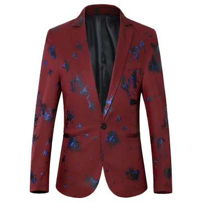 Mens Luxury Floral Printed Suit Blazer Homme Night Club Stage