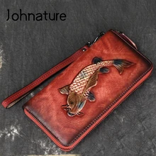Johnature, новинка, Ретро стиль, женский кошелек, длинная молния, натуральная кожа, принт с животными, коровья кожа, женские клатчи, сумочки, кошелек для рук