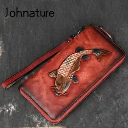 Johnature 2019New ретро для женщин Кошелек Длинные молнии пояса из натуральной кожи с принтом животных кожанные женские клатч Сумки Кошельки