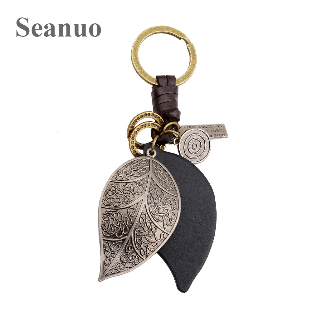 Seanuo, Двойные листья, форма, подвеска, дверь, брелки, брелок для мужчин и женщин, ювелирные изделия, модные, натуральная кожа, Панк держатели ключей от автомобиля
