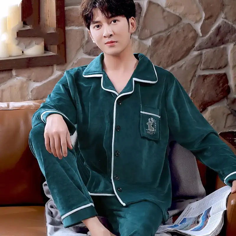 秋冬島フリースパジャマメンズ薄型サンゴフリースプラスフリースフランネルファッションメンズパジャマ暖かい睡眠のためのナイトウェア 男性のパジャマセット Aliexpress