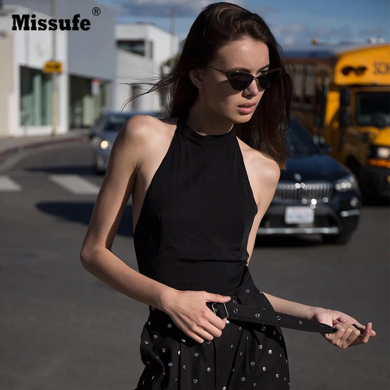 Missufe сексуальный топ с завышенной талией Летние спинки ремни с завязками на шее Топ без спины рубашки для женщин с элегантным верхом Топы