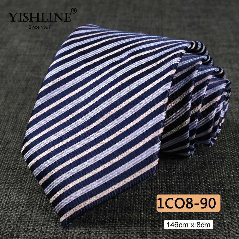 YISHLINE, распродажа, 8 см, мужские галстуки, классический галстук, синий, для мужчин, в полоску, в клетку, серый, розовый, деловой галстук для жениха, свадебные аксессуары - Цвет: 1CO8-90