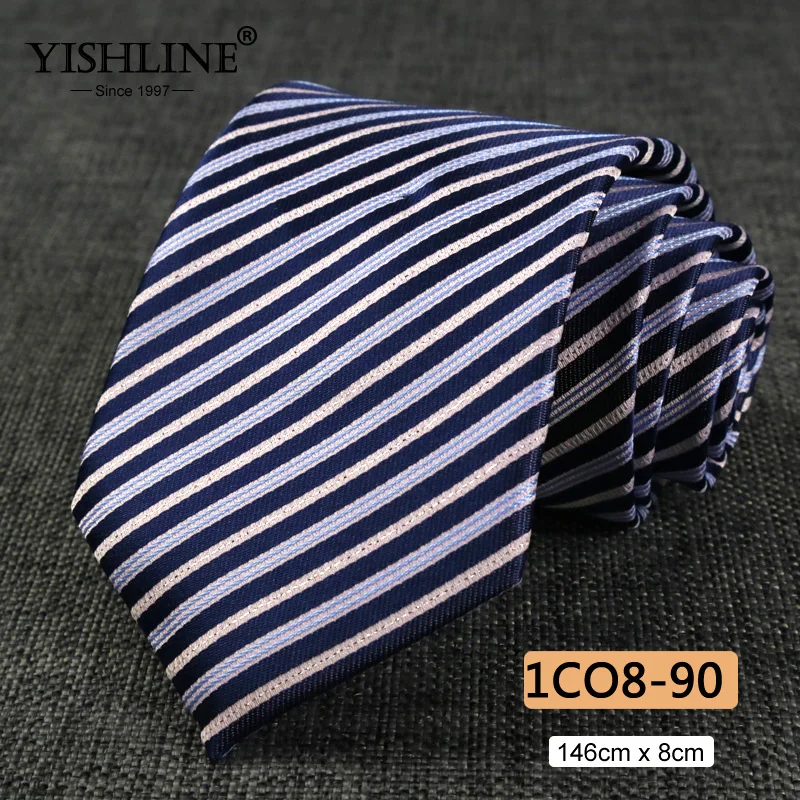 1CO8-90 YISHLINE, распродажа, 8 см, мужские галстуки, классический галстук, синий, для мужчин, в полоску, в клетку, серый, розовый, деловой галстук для жениха, свадебные аксессуары - Цвет: 1CO8-90