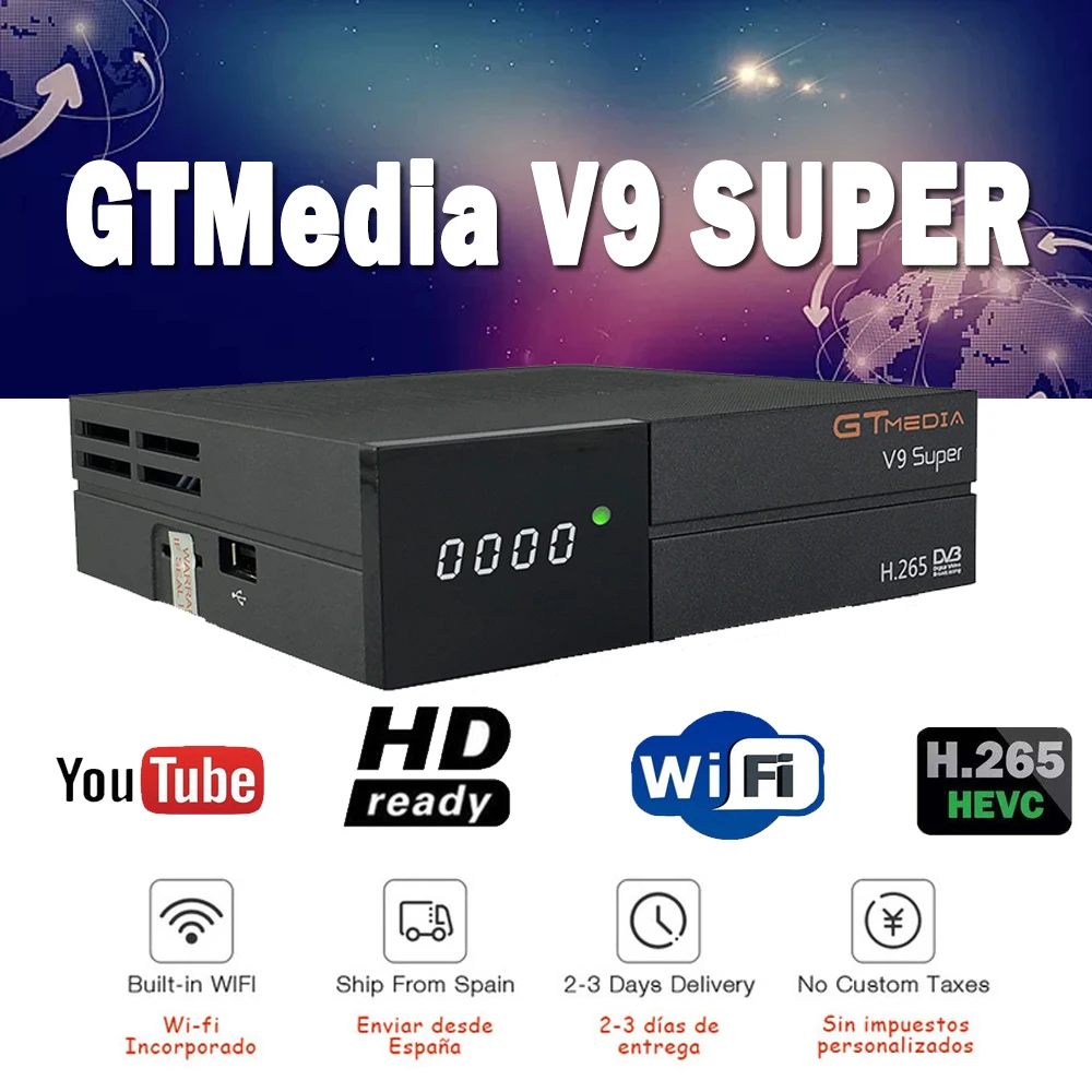 

2 Years Europe Channels GT Media V9 Super Satellite Receiver DVB-S2 Full HD Satellite Receptor GTMedia Decoder Super TV Box
